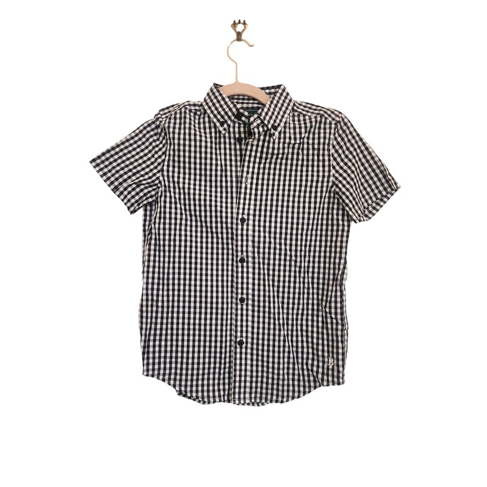 NWT Brook Brothers Boy's White/Black Gingham Short Sleeve Button Up Shirt 10Y